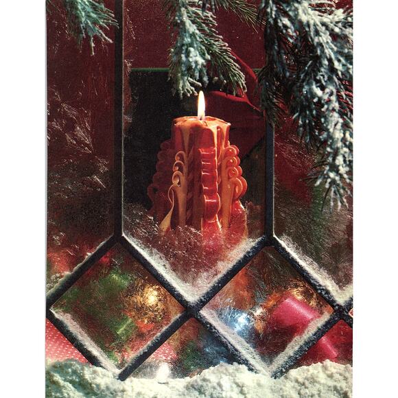 Lit Decorative Christmas Candle Window 1970s Retro Kitsch Wall Art Print SE5 - Picture 2 of 2